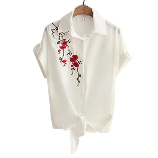 Women’s Casual Blouse With Floral Embroidery