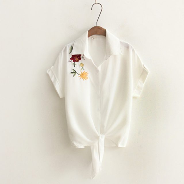 Women’s Casual Blouse With Floral Embroidery